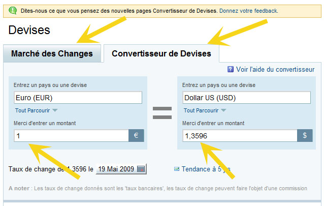 Image du convertisseur de monnaies de Yahoo